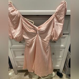 Satin Twist Front Puff Sleeve Mini Dress